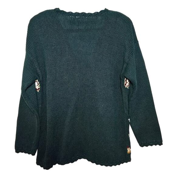 Vintage Holiday Cardigan Cute Sweater Embroidered Dark Green Women's Size Large - Picture 2 of 9